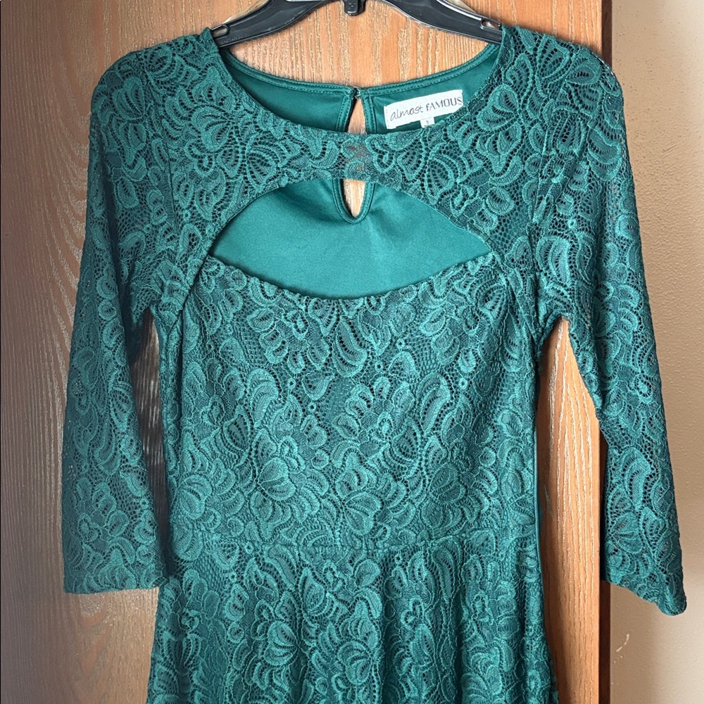 Hunter Green Lace Long Sleeve Dress